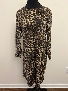 Daniel Cremieux Leopard Print Long Sleeve Dress - Brown & Tan